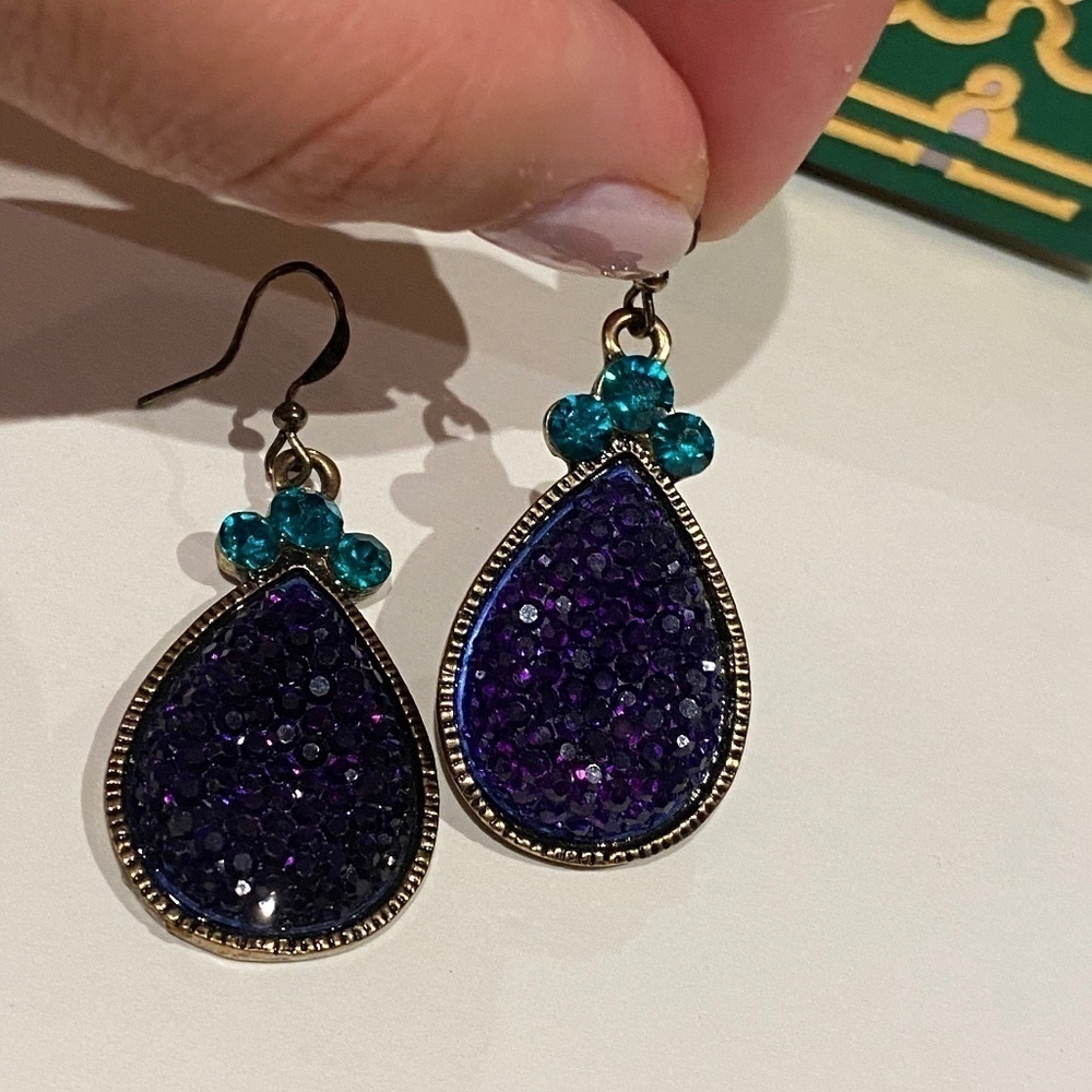 Stunning Purple And Green Crystal Earrings